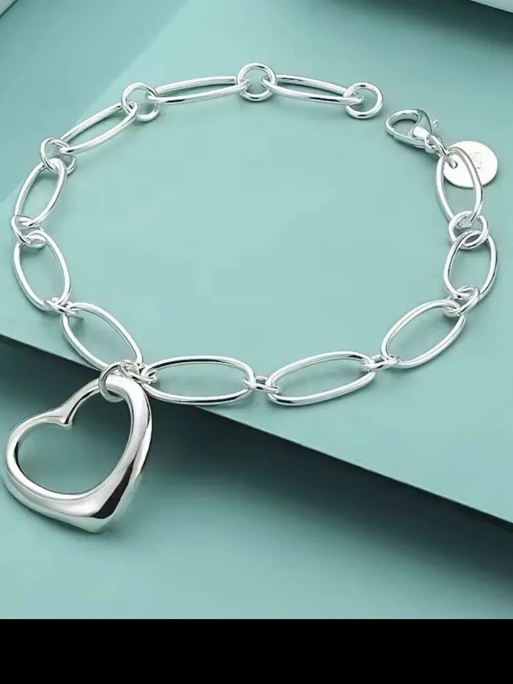 Chain link bracelet with heart pendant in 925 sterling silver
